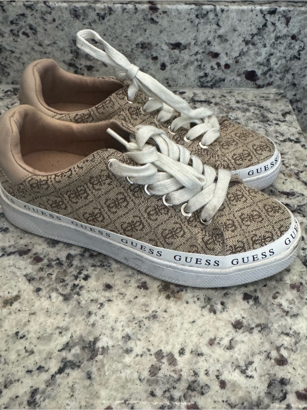 Guess Beige Logo Canvas Low-Top Sneakers